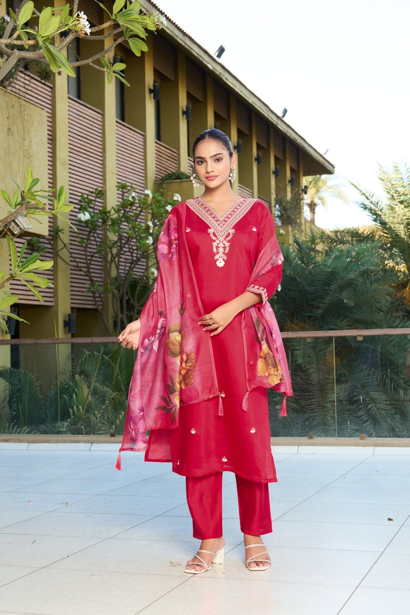 VISHVA CREATION Red Straight Kurta Set for Women - Image 3